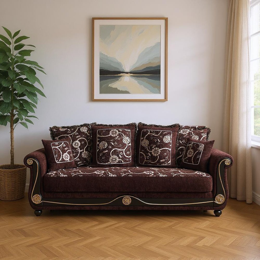 95" Brown Chenille Convertible Futon Sleeper Sofa And Toss Pillows With Storage