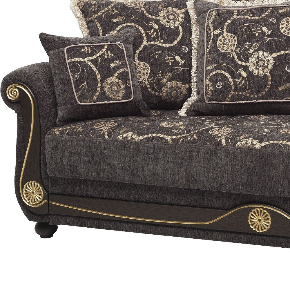 95" Gray Chenille Convertible Futon Sleeper Sofa And Toss Pillows With Storage