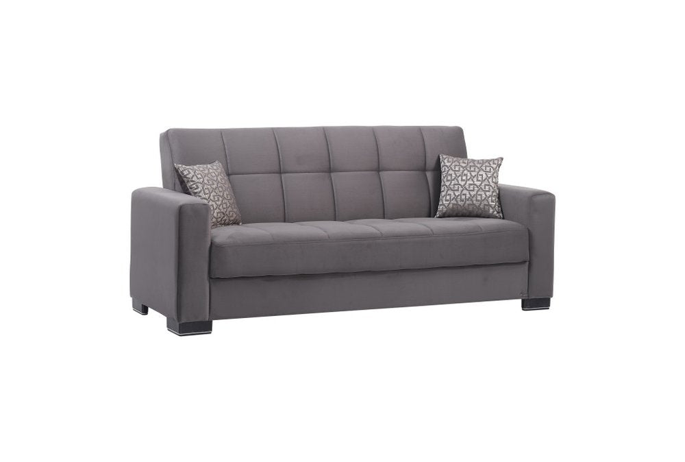 87" Gray Microfiber Convertible Futon Sleeper Sofa And Toss Pillows With Storage