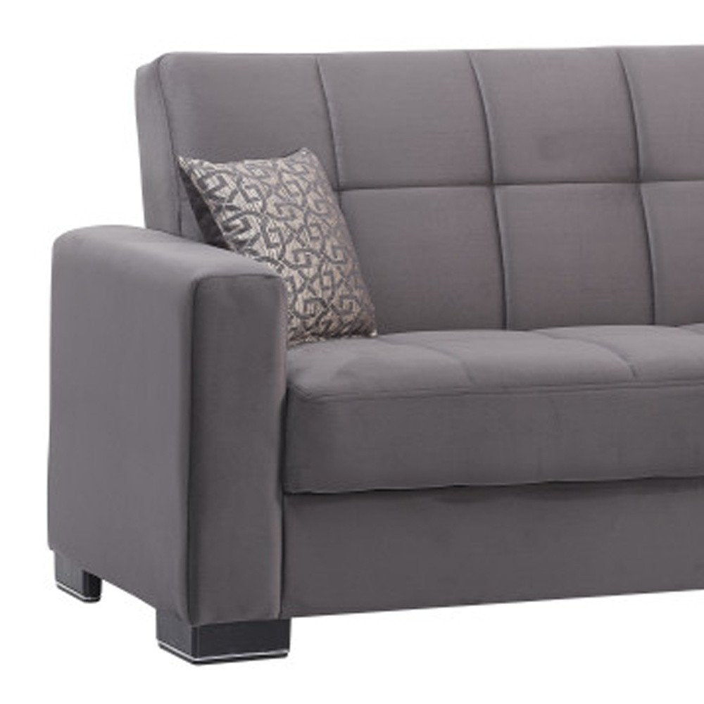 87" Gray Microfiber Convertible Futon Sleeper Sofa And Toss Pillows With Storage