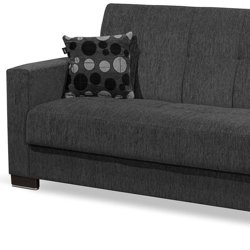 87" Dark Gray Chenille Convertible Futon Sleeper Sofa And Toss Pillows With Storage