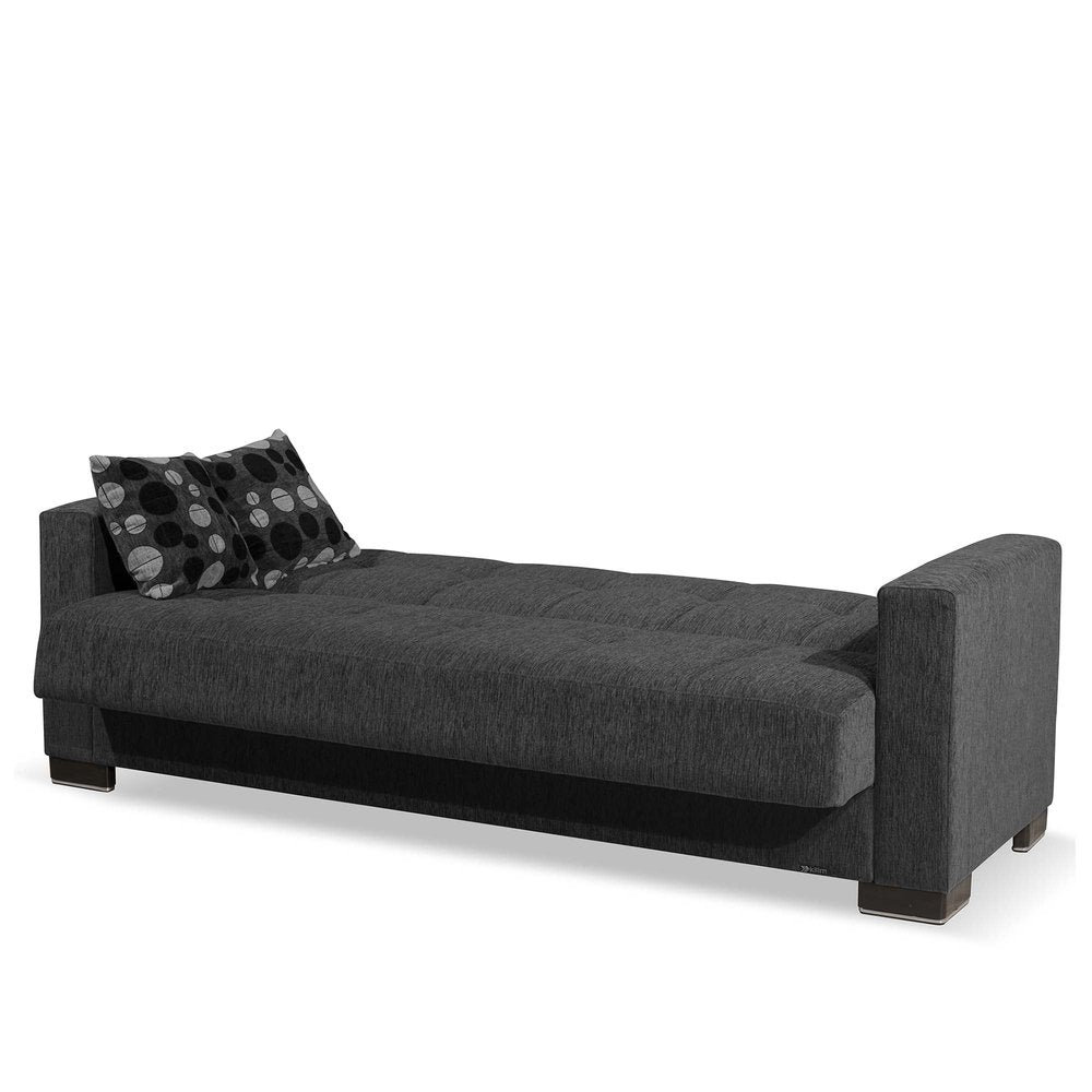 87" Dark Gray Chenille Convertible Futon Sleeper Sofa And Toss Pillows With Storage