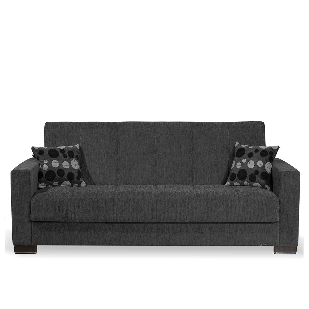 87" Dark Gray Chenille Convertible Futon Sleeper Sofa And Toss Pillows With Storage