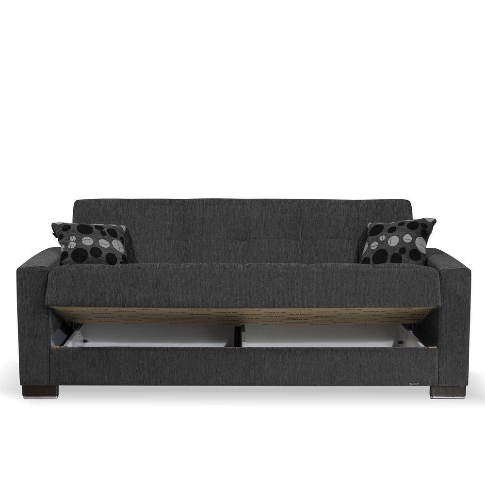 87" Dark Gray Chenille Convertible Futon Sleeper Sofa And Toss Pillows With Storage