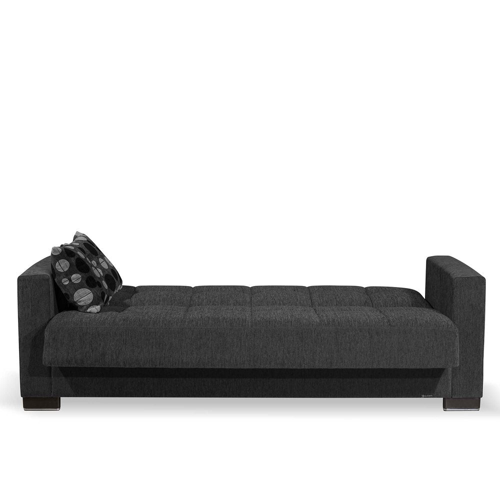 87" Dark Gray Chenille Convertible Futon Sleeper Sofa And Toss Pillows With Storage