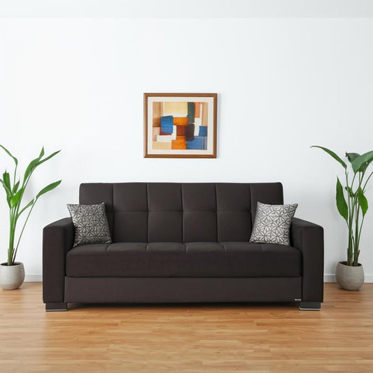 87" Black Microfiber Convertible Futon Sleeper Sofa And Toss Pillows With Storage