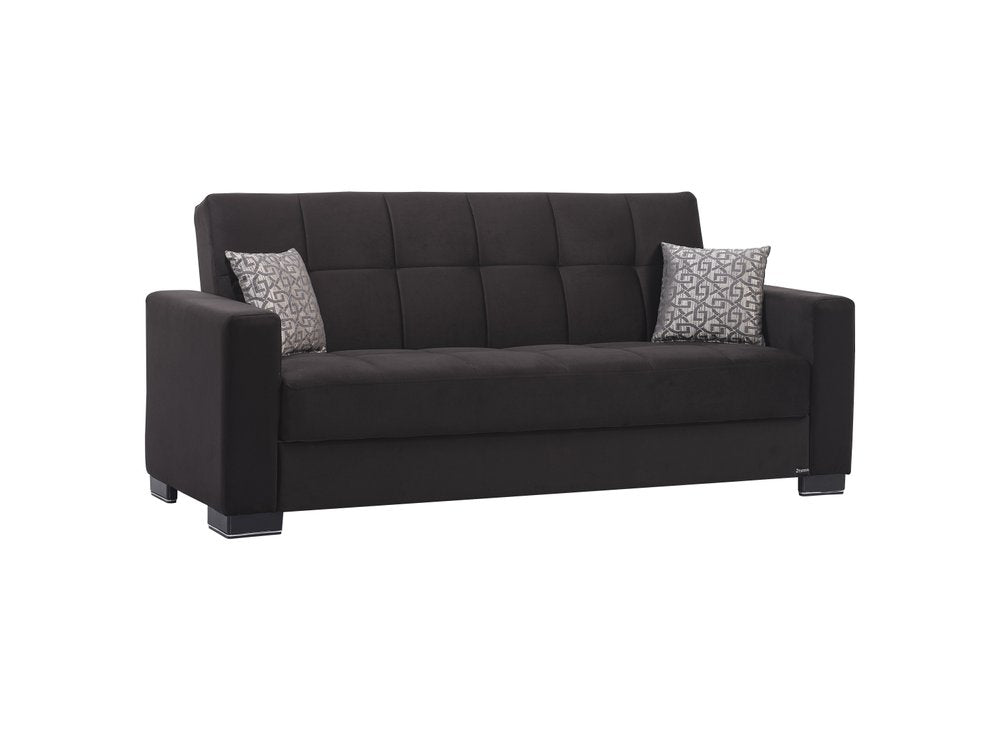 87" Black Microfiber Convertible Futon Sleeper Sofa And Toss Pillows With Storage