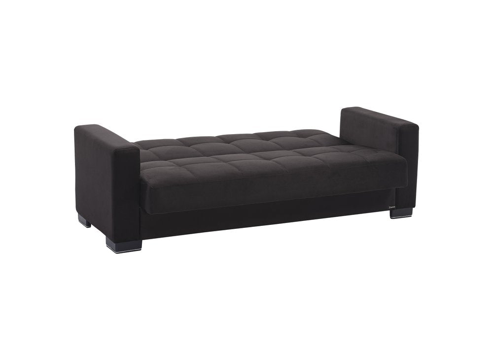 87" Black Microfiber Convertible Futon Sleeper Sofa And Toss Pillows With Storage