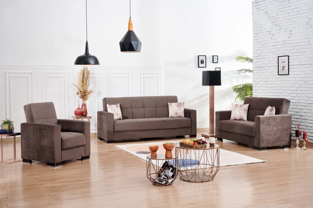 87" Brown Microfiber Convertible Futon Sleeper Sofa And Toss Pillows With Storage