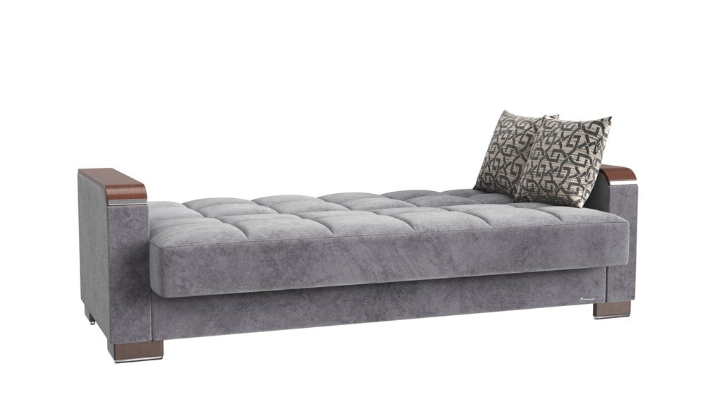 87" Gray Microfiber Convertible Futon Sleeper Sofa And Toss Pillows With Storage