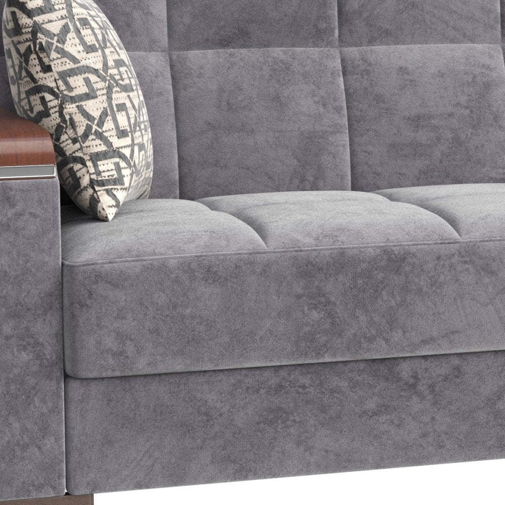 87" Gray Microfiber Convertible Futon Sleeper Sofa And Toss Pillows With Storage