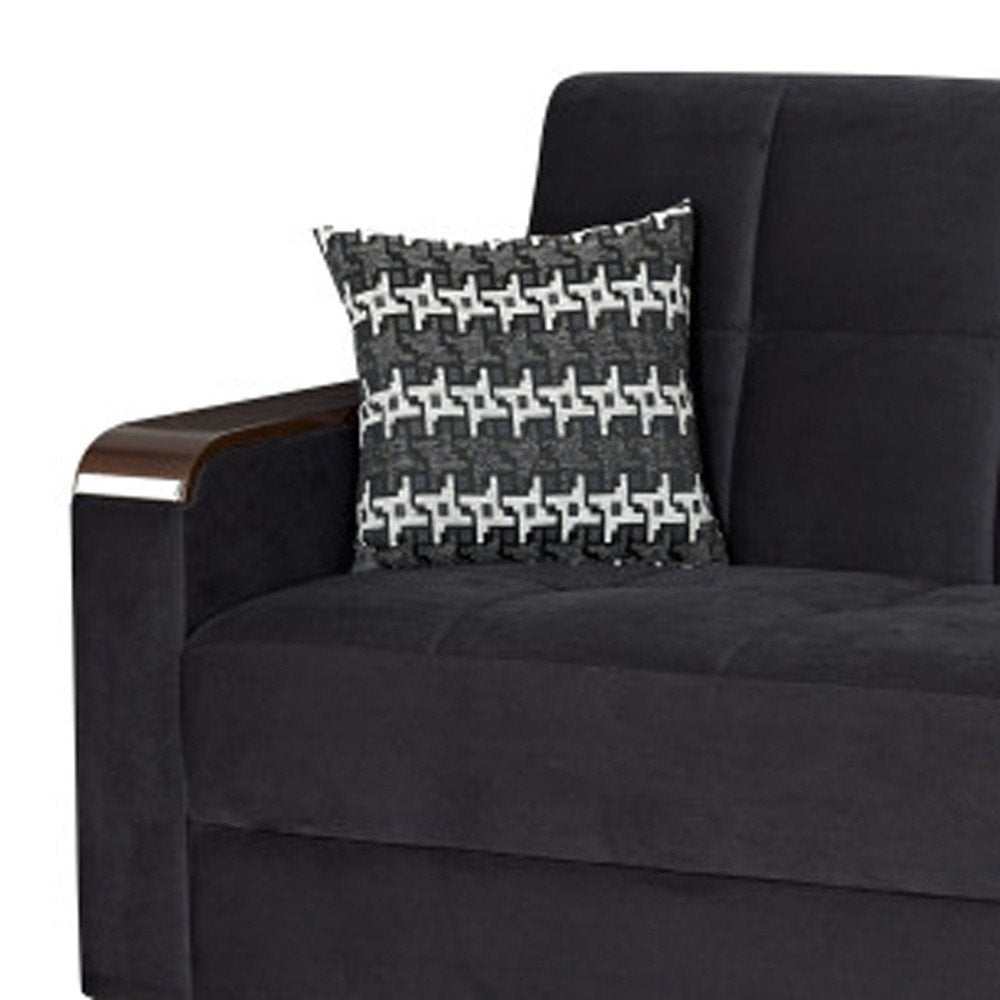 87" Black Microfiber Convertible Futon Sleeper Sofa And Toss Pillows With Storage