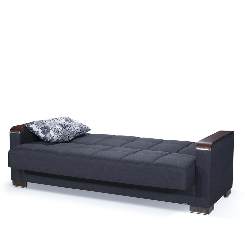 87" Dark Blue Chenille Convertible Futon Sleeper Sofa And Toss Pillows With Storage