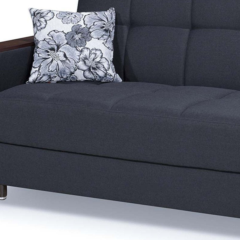 87" Dark Blue Chenille Convertible Futon Sleeper Sofa And Toss Pillows With Storage