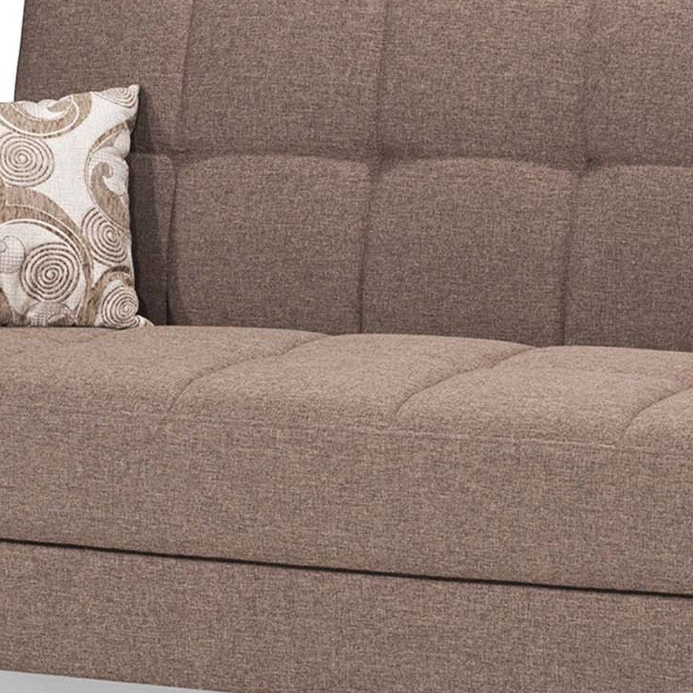 87" Brown Chenille Convertible Futon Sleeper Sofa And Toss Pillows With Storage