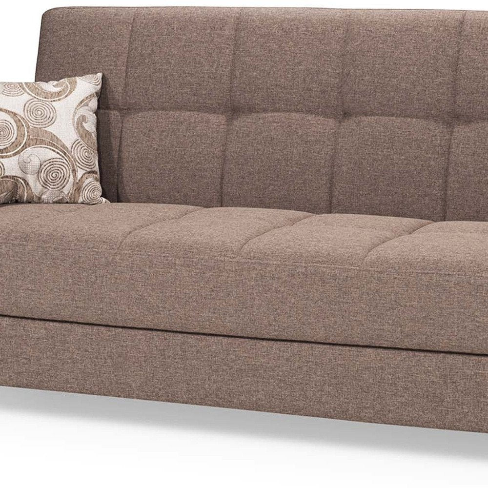 87" Brown Chenille Convertible Futon Sleeper Sofa And Toss Pillows With Storage