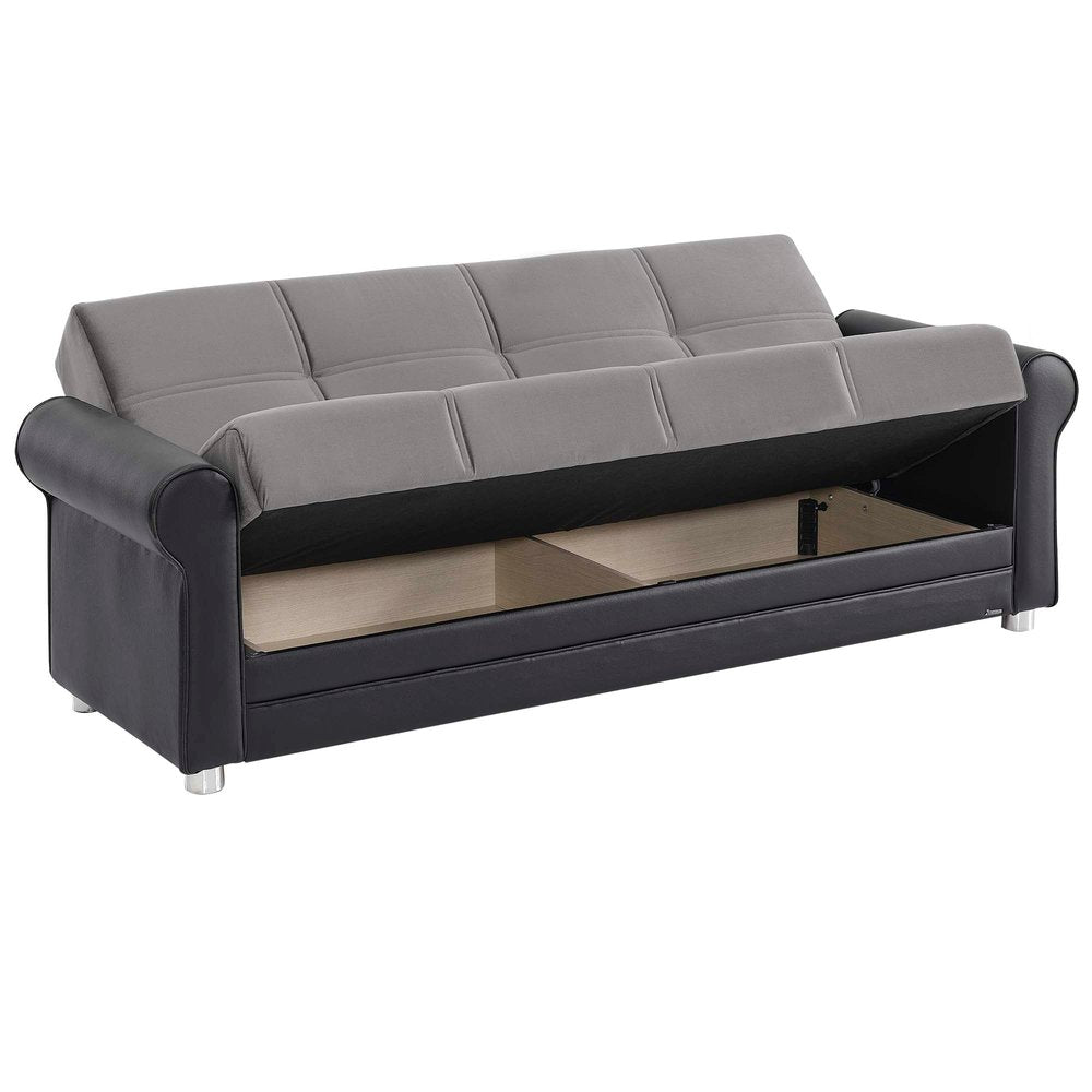 89" Gray Polyester Convertible Futon Sleeper Sofa And Toss Pillows With Storage