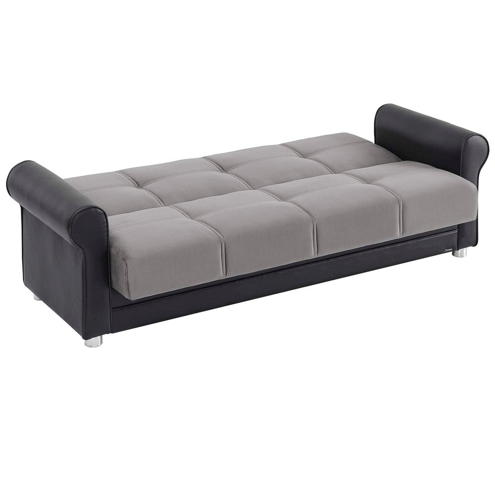 89" Gray Polyester Convertible Futon Sleeper Sofa And Toss Pillows With Storage
