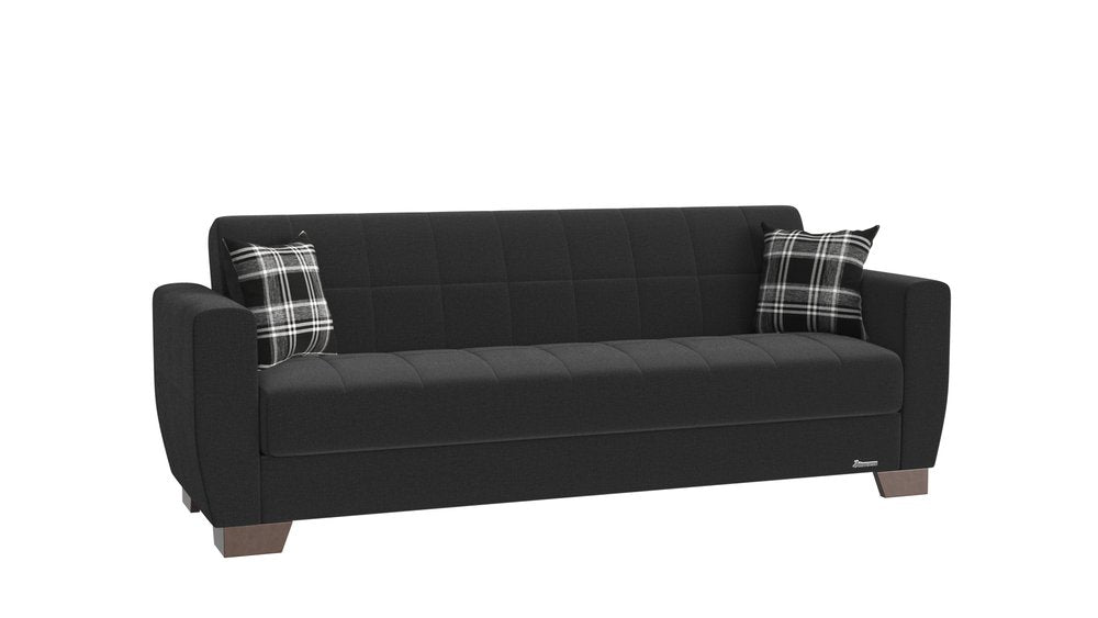 84" Black Chenille Convertible Futon Sleeper Sofa And Toss Pillows With Storage