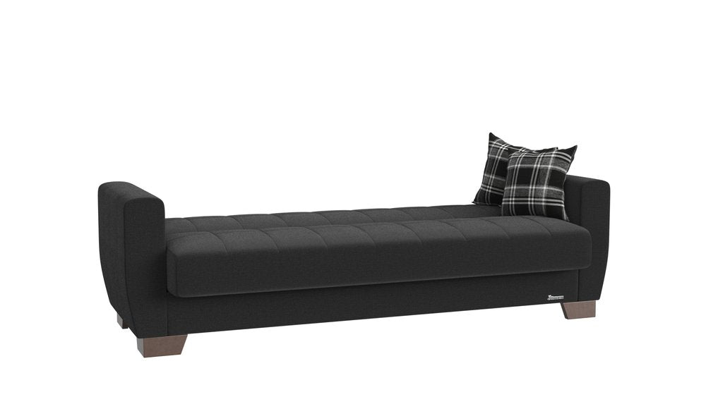 84" Black Chenille Convertible Futon Sleeper Sofa And Toss Pillows With Storage