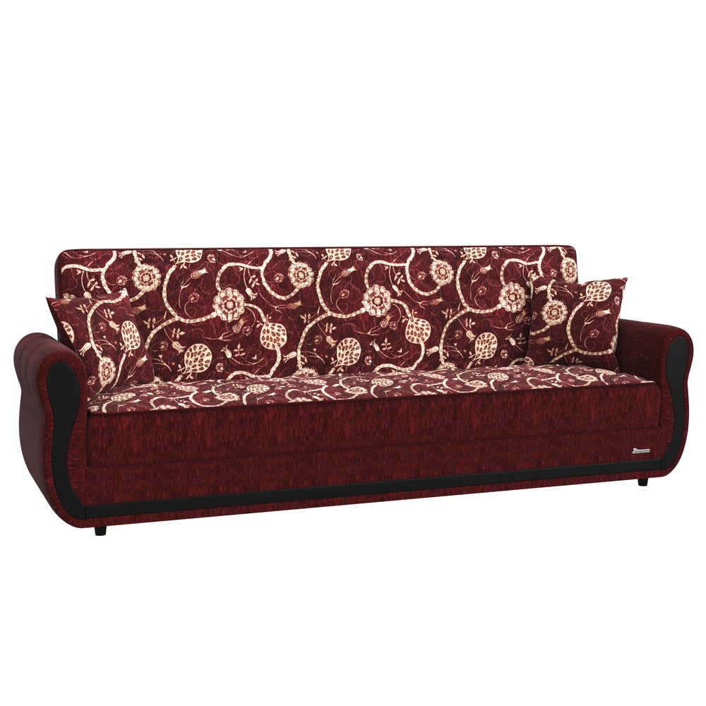 90" Burgundy Chenille Convertible Futon Sleeper Sofa And Toss Pillows With Storage
