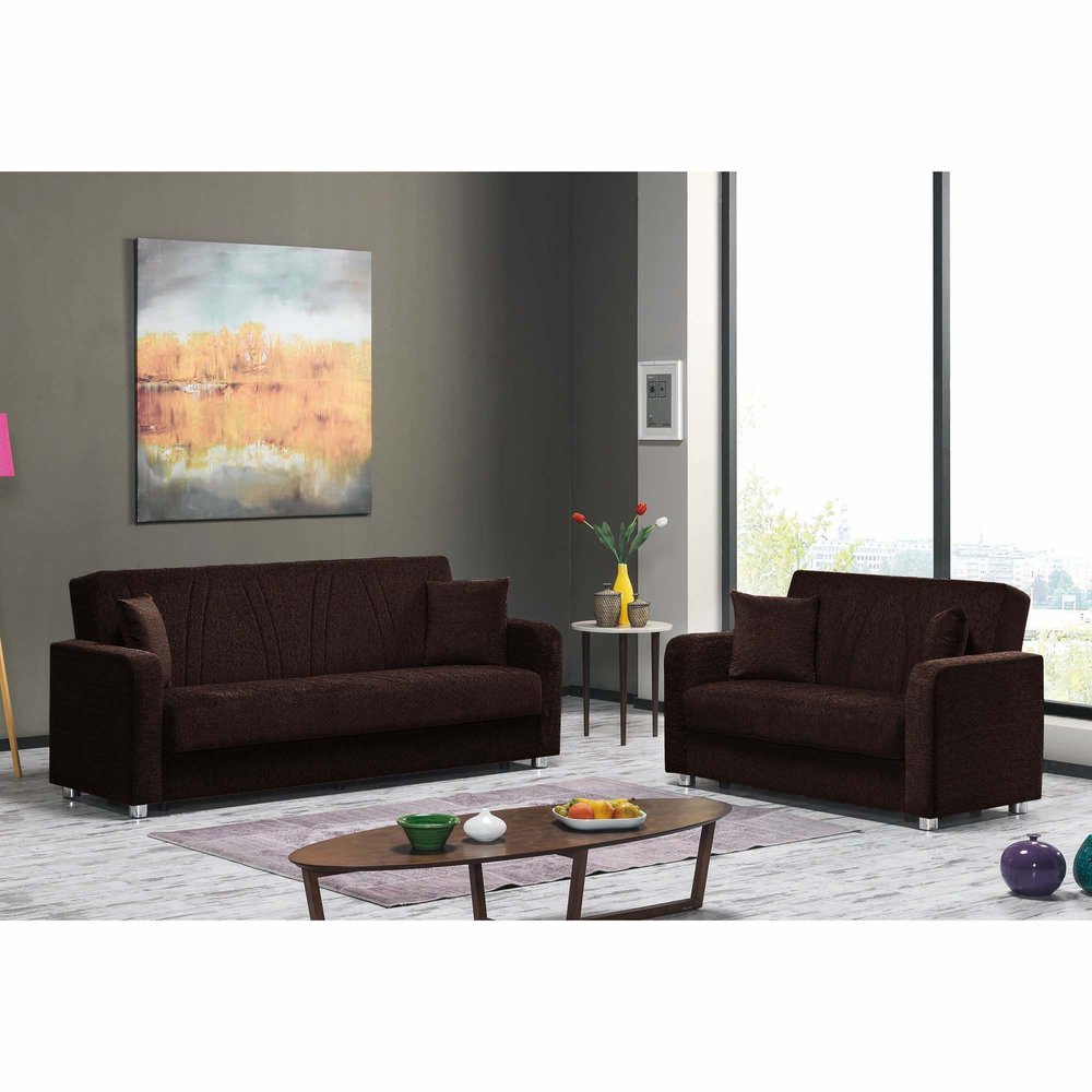 87" Dark Brown Chenille Convertible Futon Sleeper Sofa And Toss Pillows With Storage