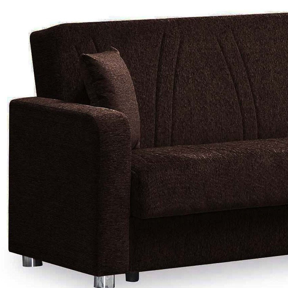 87" Dark Brown Chenille Convertible Futon Sleeper Sofa And Toss Pillows With Storage