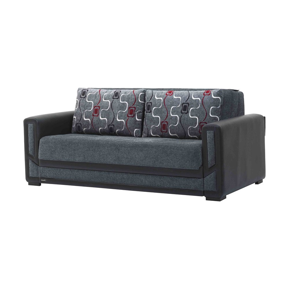 78" Gray Chenille Convertible Futon Sleeper Sofa And Toss Pillows With Storage