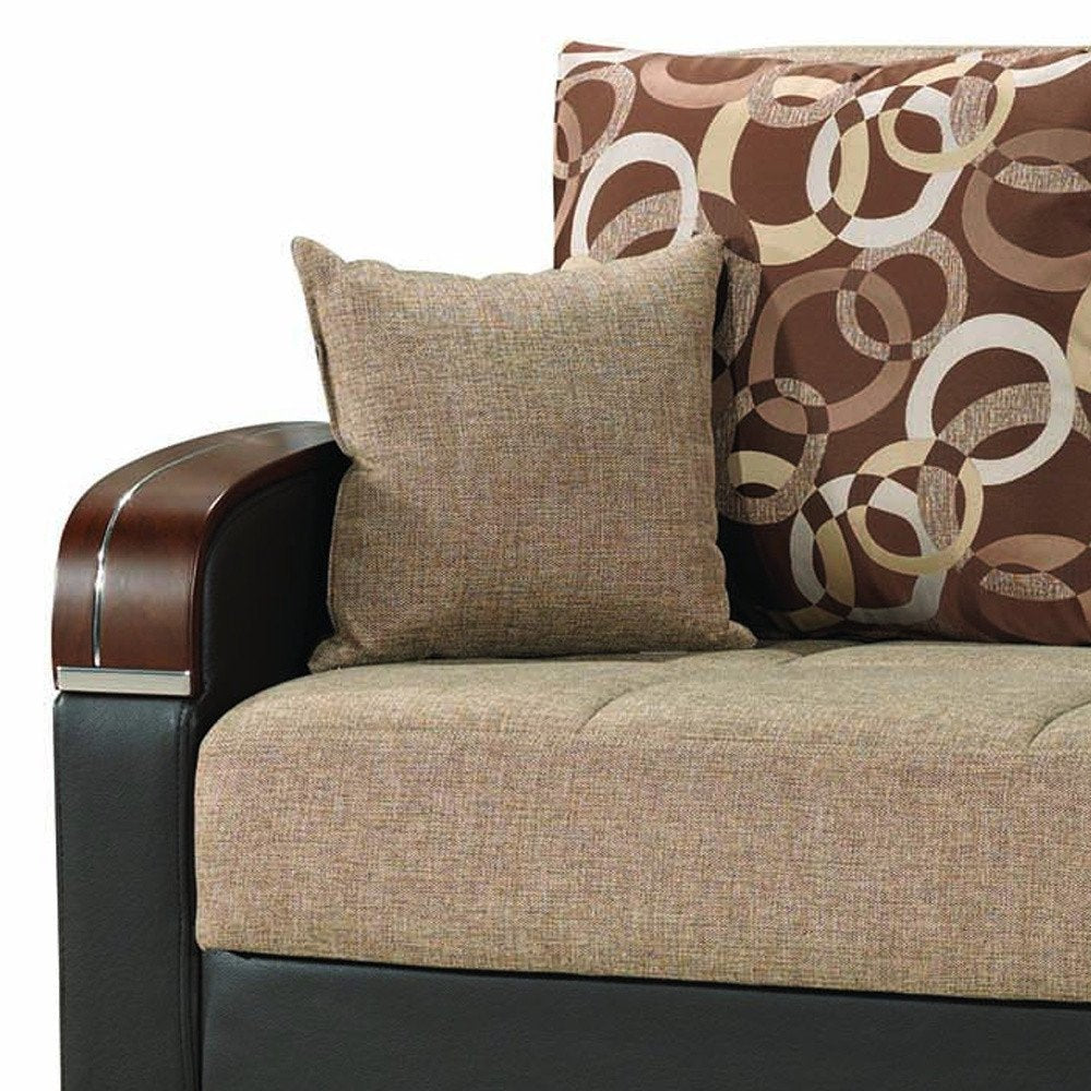 87" Brown Polyester Convertible Futon Sleeper Sofa And Toss Pillows With Storage