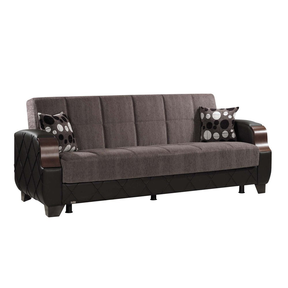 89" Gray Chenille Convertible Futon Sleeper Sofa And Toss Pillows With Storage