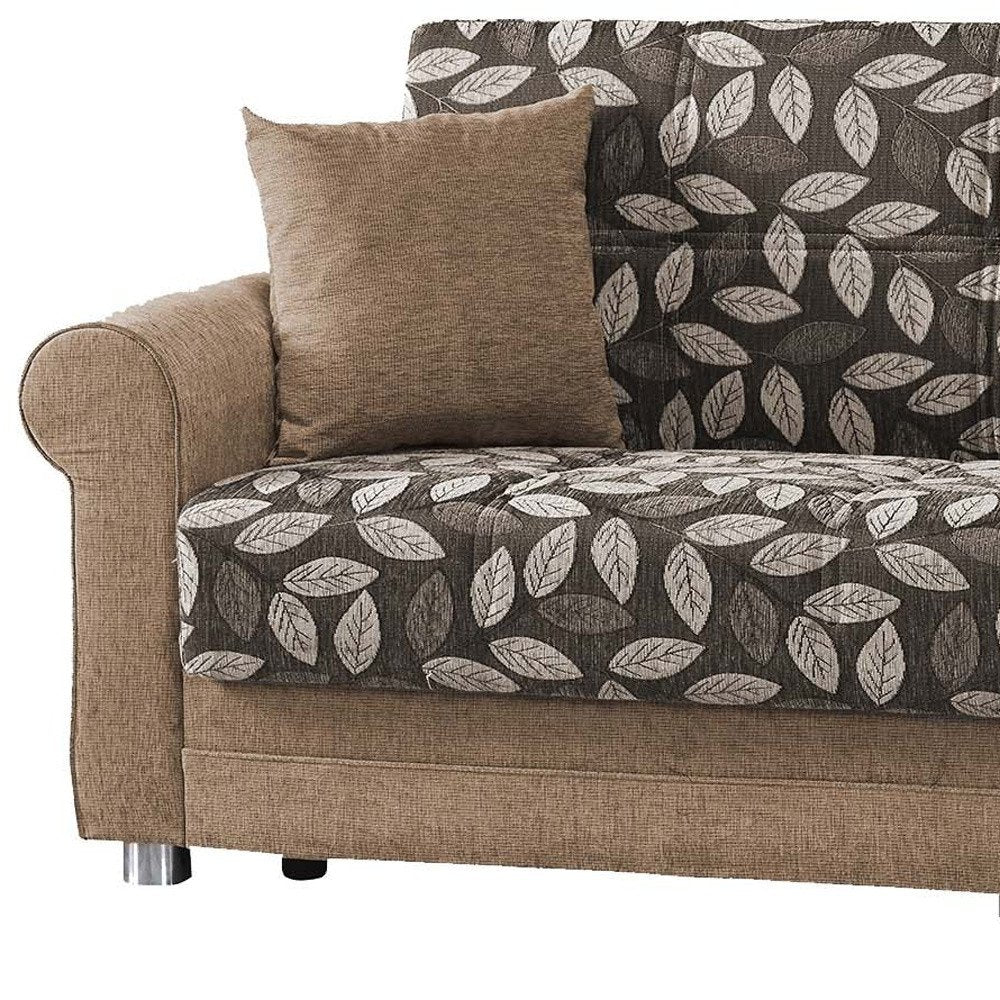 89" Beige Chenille Convertible Futon Sleeper Sofa And Toss Pillows With Storage