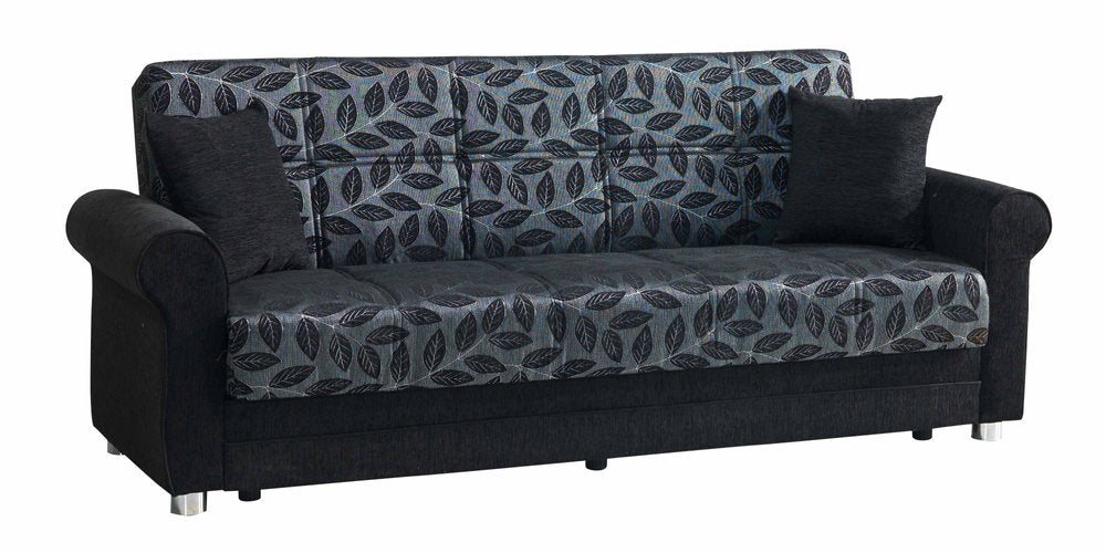 89" Black Chenille Convertible Futon Sleeper Sofa And Toss Pillows With Storage