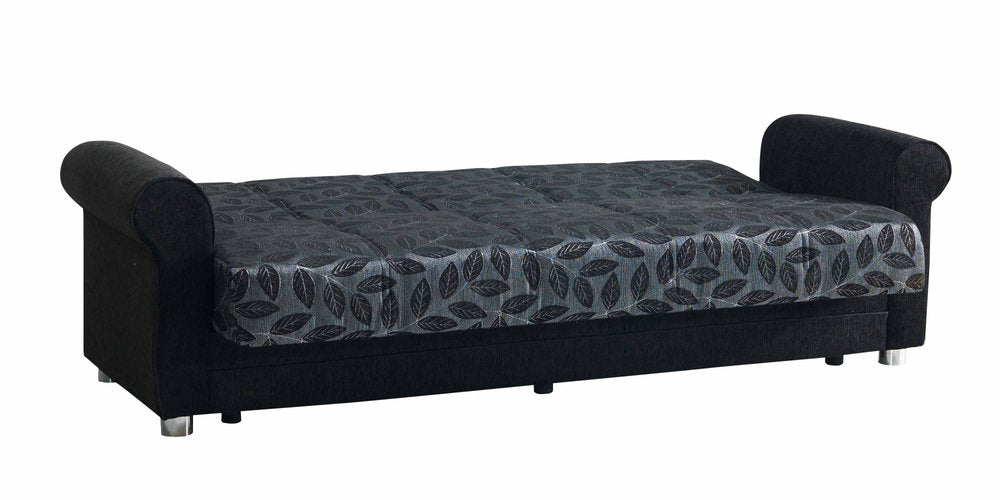 89" Black Chenille Convertible Futon Sleeper Sofa And Toss Pillows With Storage