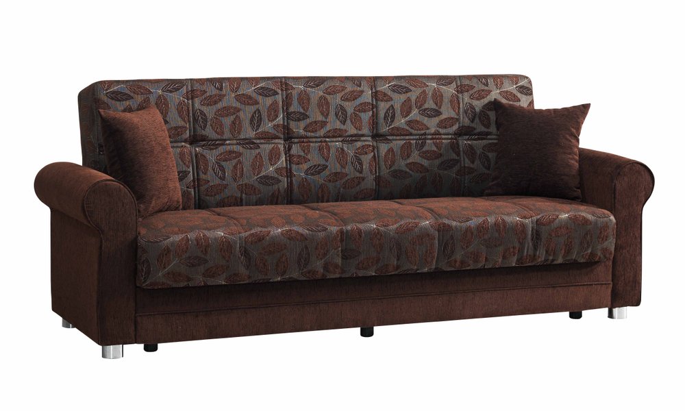 89" Dark Brown Chenille Convertible Futon Sleeper Sofa And Toss Pillows With Storage