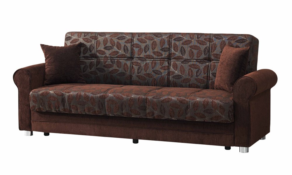 89" Dark Brown Chenille Convertible Futon Sleeper Sofa And Toss Pillows With Storage
