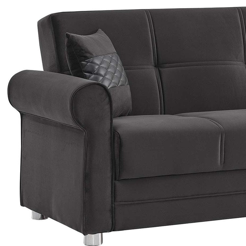89" Black Microfiber Convertible Futon Sleeper Sofa And Toss Pillows With Storage