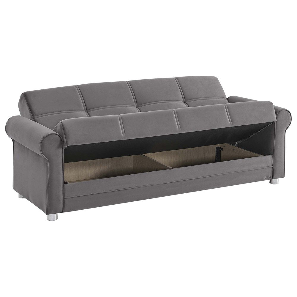 89" Gray Microfiber Convertible Futon Sleeper Sofa And Toss Pillows With Storage
