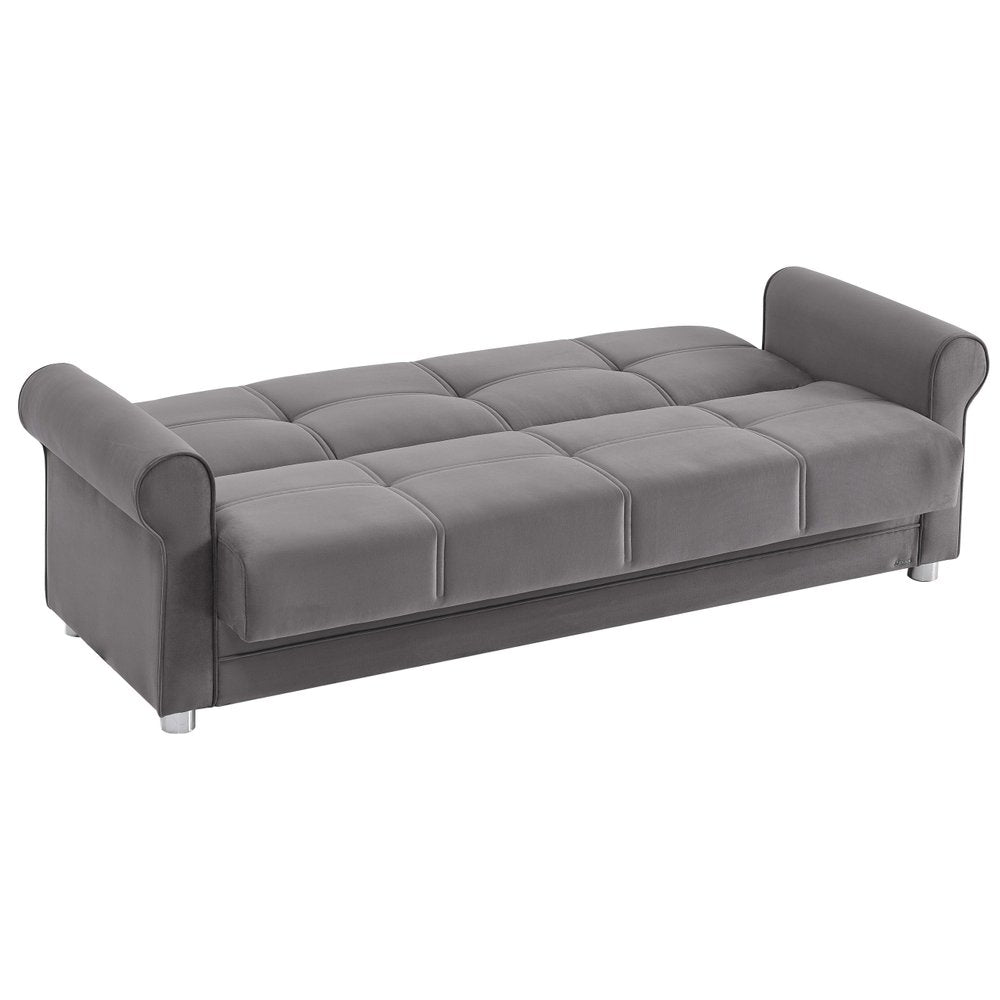 89" Gray Microfiber Convertible Futon Sleeper Sofa And Toss Pillows With Storage