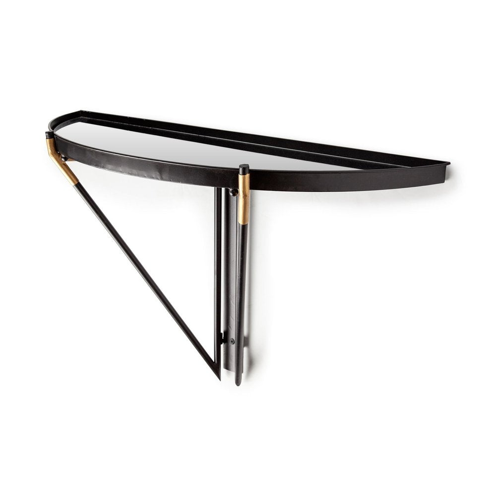 Estante de pared decorativo semicircular de 27" de vidrio y metal negro y plateado