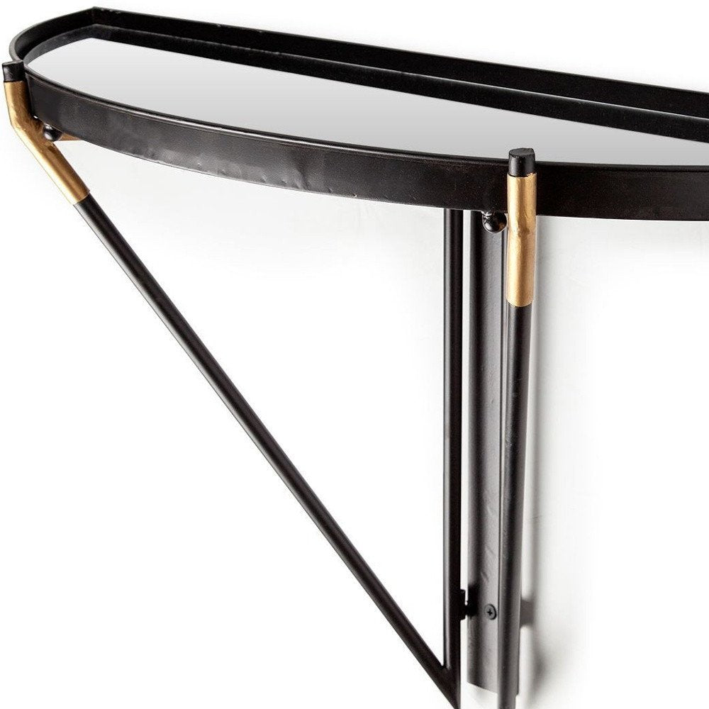 Estante de pared decorativo semicircular de 27" de vidrio y metal negro y plateado