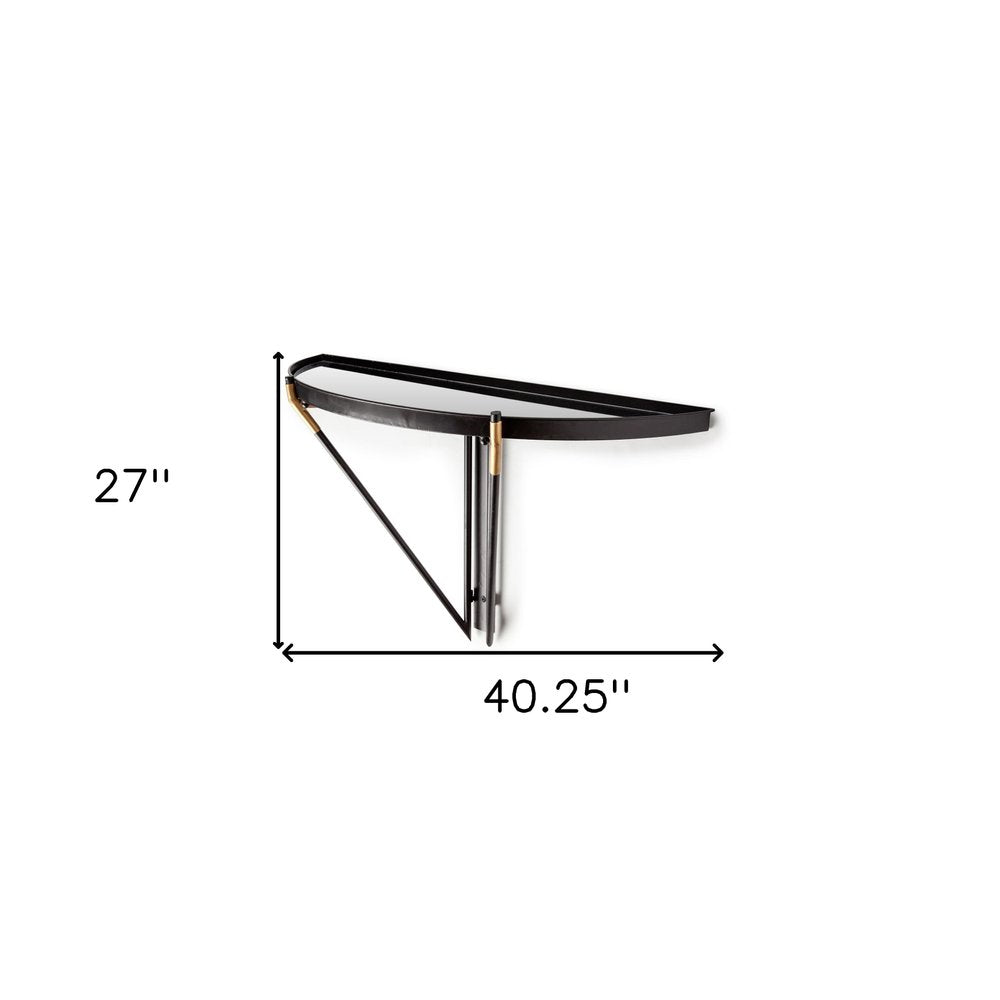 Estante de pared decorativo semicircular de 27" de vidrio y metal negro y plateado