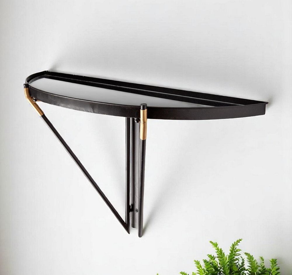 Estante de pared decorativo semicircular de 27" de vidrio y metal negro y plateado