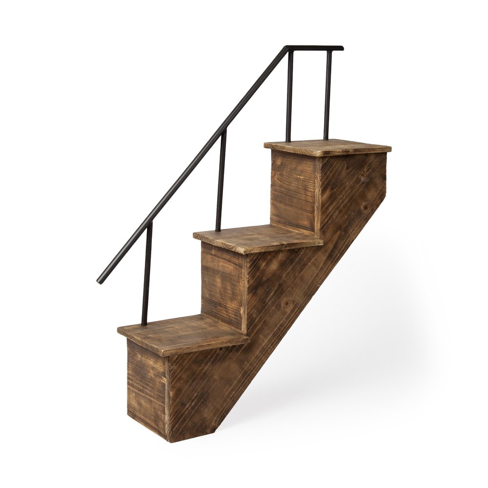 Estante decorativo de pared de 28 cm, de metal marrón y madera maciza, novedoso, para montar en la pared