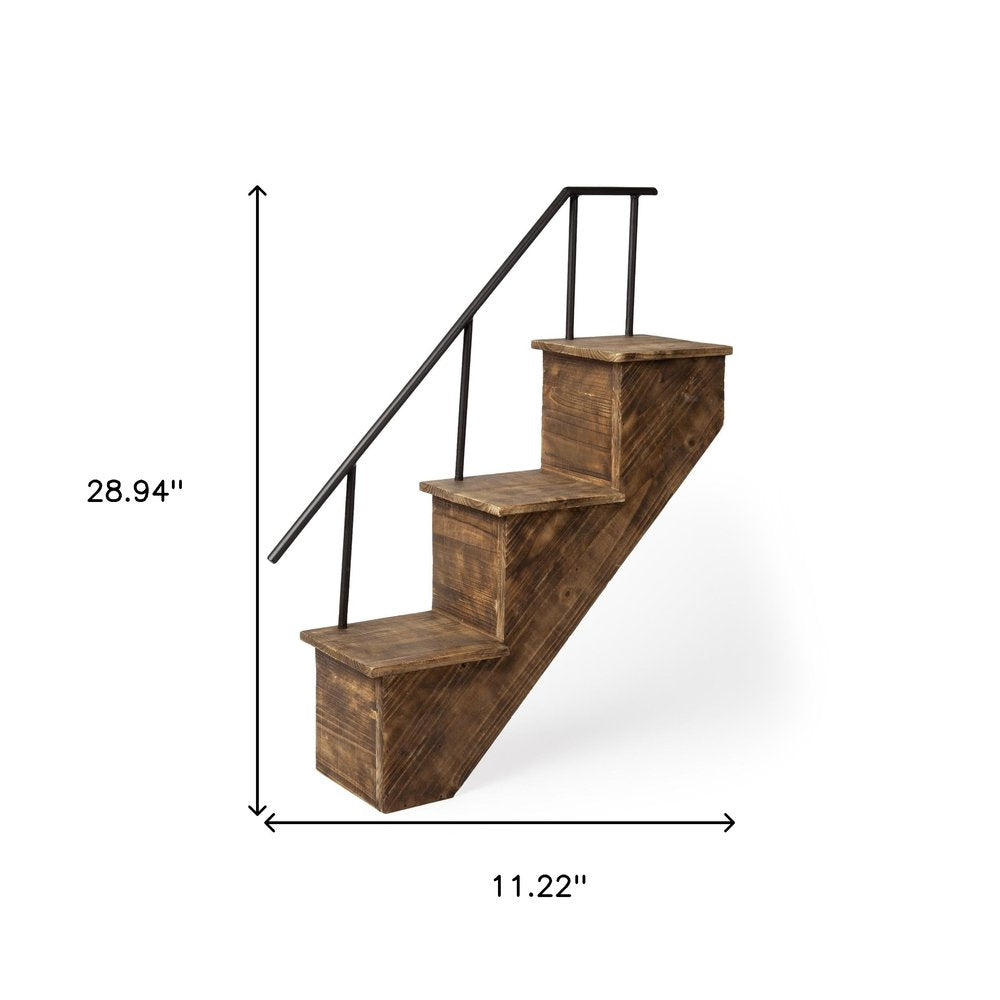 Estante decorativo de pared de 28 cm, de metal marrón y madera maciza, novedoso, para montar en la pared