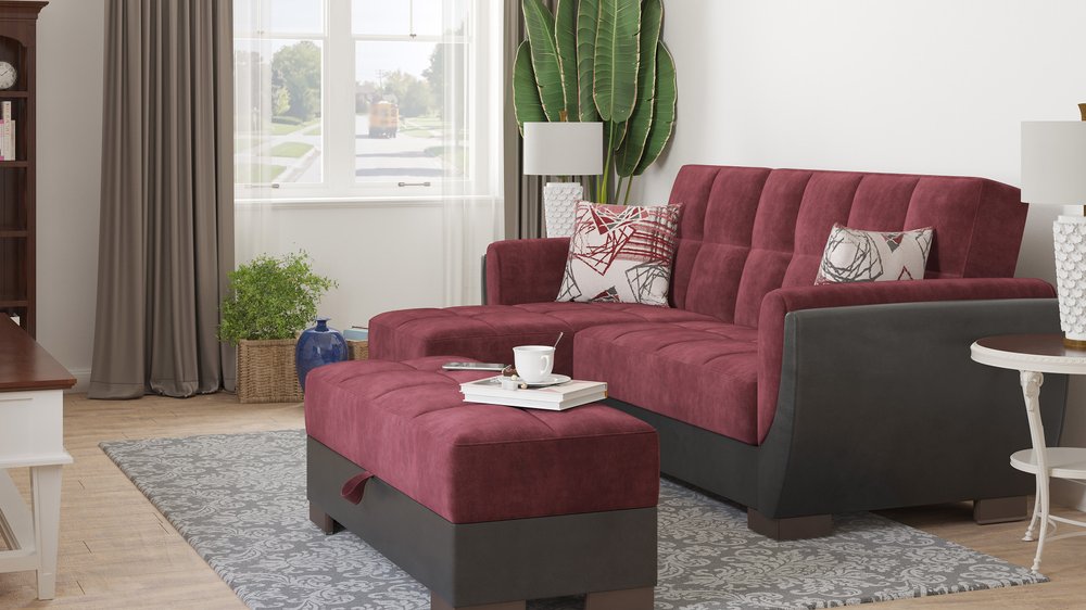 50" Burgundy Black Brown Microfiber Tufted Storage Ottoman