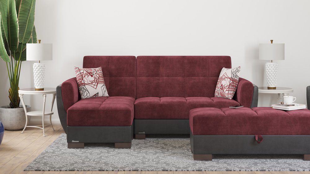 50" Burgundy Black Brown Microfiber Tufted Storage Ottoman