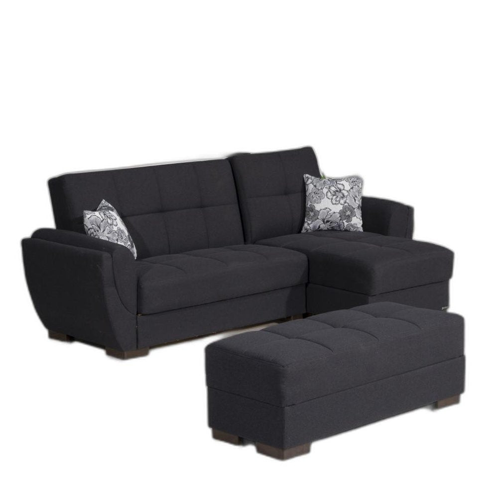 50" Dark Blue and Brown Chenille Storage Ottoman