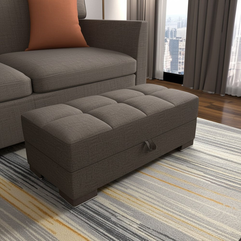 50" Brown Upholstered Tufted Fabric Storage Ottoman