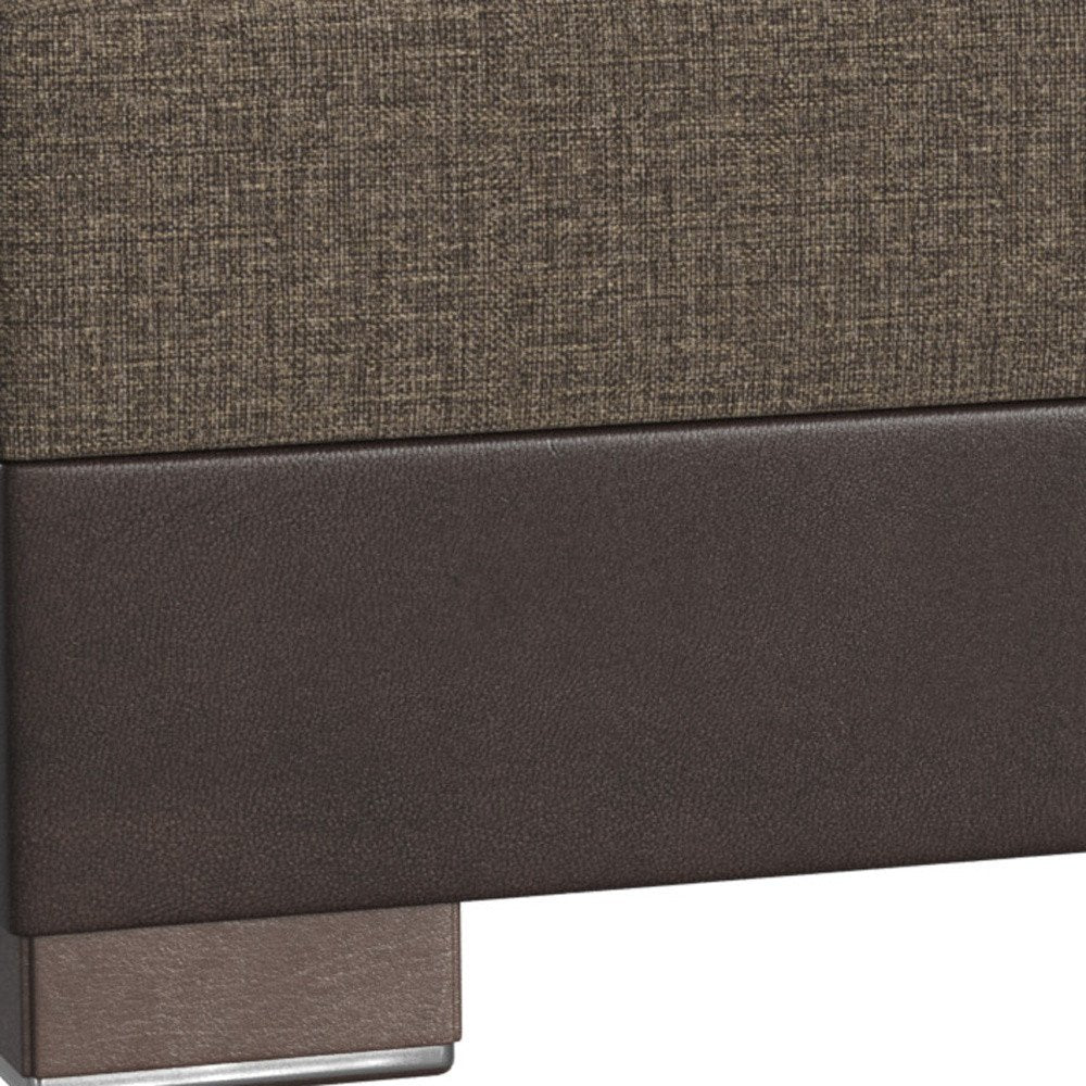 50" Brown and Black Upholstered Fabric And Faux Leather Tufted Storage Ottoman