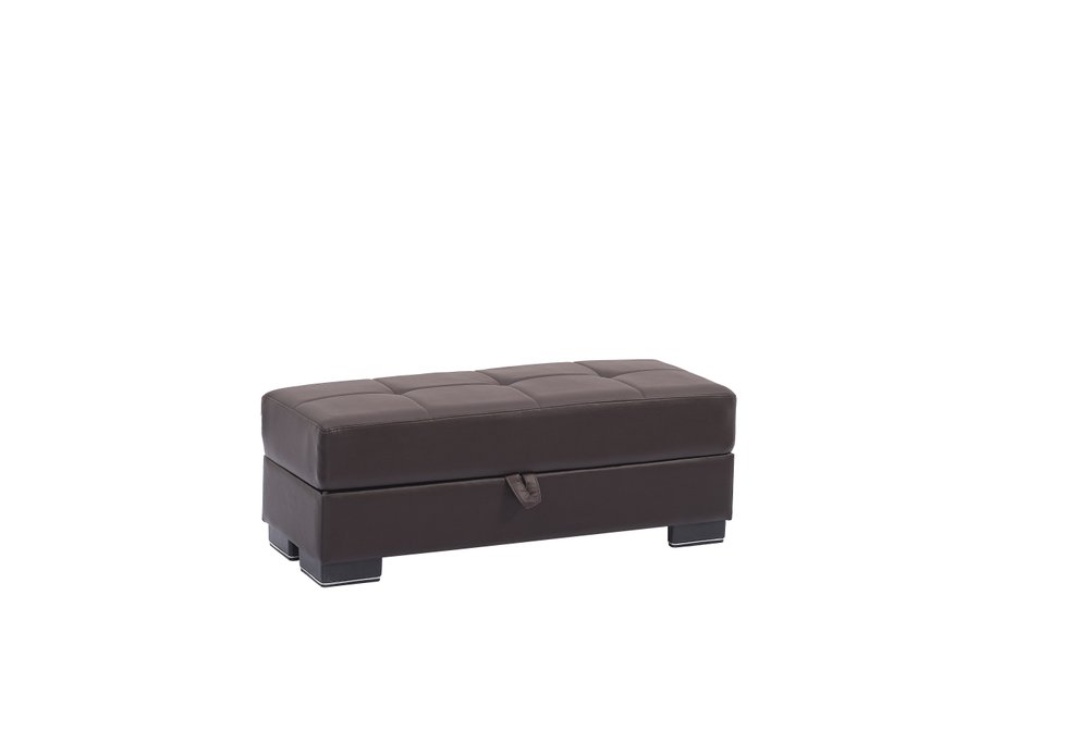 50" Brown Faux Leather Tufted Storage Ottoman